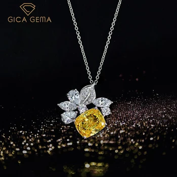 GICA 100% 925 Sterling Ezüst 10*12 mm Sárga Magas Szén-dioxid-Gyémánt Medál Nyaklánc Női Csillogó Esküvői Jól Ékszer Ajándék