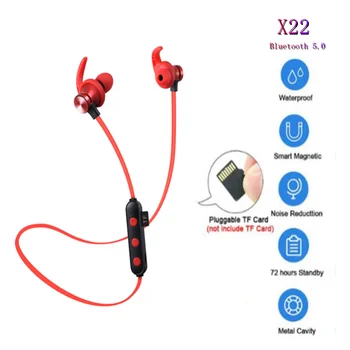 X22 Sport Vezeték nélküli Bluetooth Fejhallgató Támogatás TF Kártya Mágneses Lóg Nyak Fülhallgató Sztereó Fülhallgató Mikrofon a Telefon