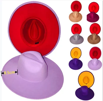 Taro lila fedora kalap piros alsó fedora kalap, nagy karimájú 9.5 cm Panama éreztem, kalapos férfi jazz sapka kalap női шляпа женская