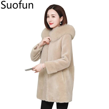 Suofun Sűrűsödik Laza Plus Size Szőrme 2021 Divat Új Női Kabát, Közepes hosszúságú Meleg Téli Kabát Kapucnis Kabát Női Felsőkabát