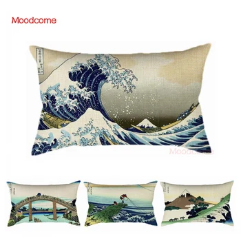 Évjárat Katsushika Hokusai 36 Nézetek Fuji Nagy Hullám Ukiyoe Japán Művészet Pamut Vászon Téglalap Derék Párna Párnahuzat