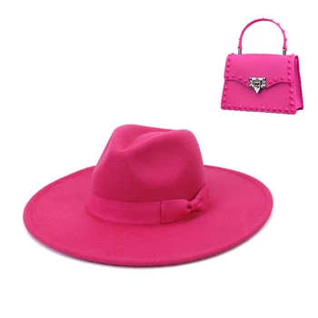 a kalap táska szett, rózsaszín táska Fedora kalap női divat ősz, majd a tél 9.5 CM-es, nagy karimájú kalapot barack szív felső jazz felső