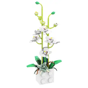 Retro Kínai Stílusú Növények Váza, Cserepes Virágok, Zöld Orchidea Virág Blokk Tégla Épület Tartozékok Modell Gyerekek Oktatási Játék