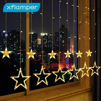 xflamper 2,5 M Csillagos Függöny String Fény 138 LED tündérfény 8 Világítási Módok a Ramadán Fél Szobás Esküvői Karácsonyi Dekoráció