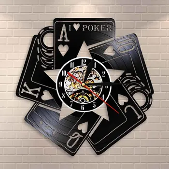Imádom A Póker Pikk Royal Flush Gamble Szoba Dekoratív Falióra Póker Kártya Las Vegas Gamble Kártyák Bakelit Lemez Falióra