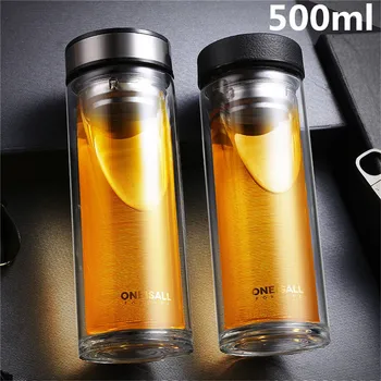 500ML kétrétegű Üveg Víz Üveg Dink Tea Infúzió Üzleti Tea Átlátszó Üveg Vizet, A Víz Hordozható Palack Kupa