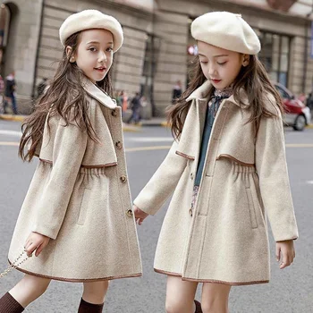 Gyerekek, Lányok, Kabátok Felsőruházat Téli Lányok Kabátok Gyapjú Hosszú Árok Tinédzserek Meleg Ruha Gyerek Ruhák 4 6 8 10 12 Év