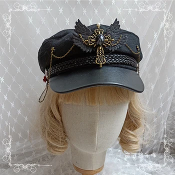 Sötét lo kalap JK csúcs sapka, Lolita tengerész sapka Gótikus lánc kalap