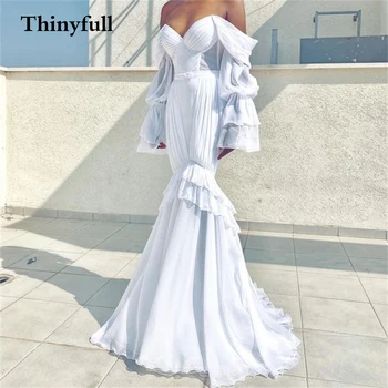 Thinyfull Szívem Hableány Hosszú Esküvői Ruhák 2021 Hosszú Puff Ujjú Strand Menyasszony Esküvői Party Ruhák Hercegnő Köntös Vestidos