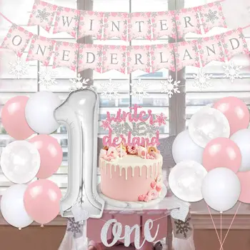 Téli Onederland 1. Szülinapi Dekoráció Lány Száma 1 Foilballoons Rózsaszín Hópehely Témájú Party Kellékek