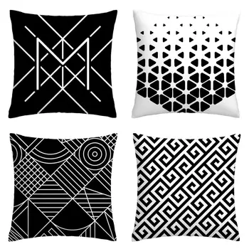 Fekete-fehér gradiens geometriai párnahuzat, nappali kanapé párna fedél 60x60 testre szabható, otthoni dekoráció