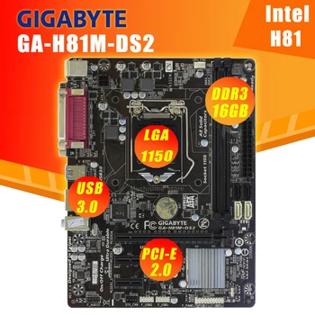 LGA 1150 Gigabyte GA-H81M-DS2 Alaplap i7, i5 i3 DDR3 1600 mhz-es 16 gb-os PCI-E 2.0 USB3.0 VGA Intel H81 Placa-mama 1150 i5 i7 i3 Használt