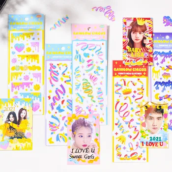 Aranyos Szivárvány Szalag Matrica Scrapbooking Fotó Idol Kártya, Kézzel készített DIY Anyag Aranyos koreai Írószerek Matrica Művészeti Kellékek