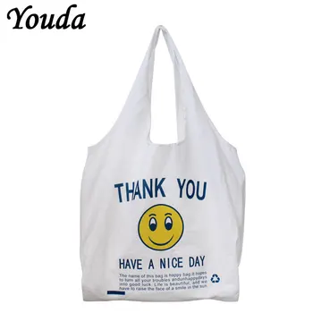Youda Alkalmi Összehajtható Bevásárló Táska Smiley Környezetbarát, Újrahasznosítható Hordozható Váll Táska Úti Élelmiszerbolt Zsebében Tote Bags