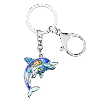 BONSNY Zománc Alufelni Virágos Édes Óceán Delfin Keychains Autó Tárca kulcstartó Gyűrű Divat Ékszerek A Nők Tini Lány Varázsa Ajándék