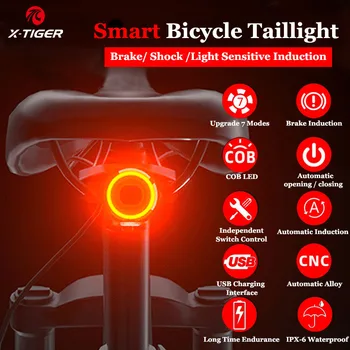 X-Tigris Kerékpár Hátsó Lámpa IPx6 Vízálló LED Töltés Kerékpár Smart Auto Fék Érzékelő Fény Kiegészítők, Kerékpár Lámpa Fény