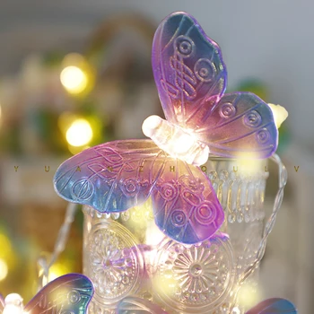 LED Kreatív Pillangó fényfüzér Akkumulátor Doboz Lila Pillangó Lámpa Garland Tündér fényfüzér Holiday Home Party Dekor Lámpa