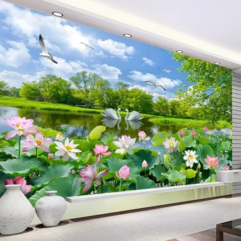 Egyéni Bármilyen Méretű 3D-s Fotó Tapéta, Fali Ruhával Romantikus Swan Lake Lótusz Tó Lotus Táj Nagy Falfestmény Nappali Dekoráció