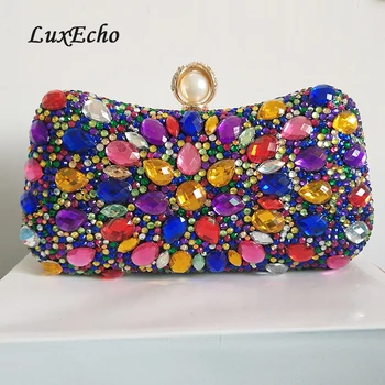 LuxEcho Színes kristály táskák Női esküvői táska Divat party este táskák Nap karmai női divat táskák