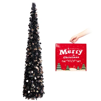 Karácsonyi dekoráció 1,5 m fekete lézer lemez, fekete karácsonyfa, kézzel készített karácsonyfa, Új Év dekoráció
