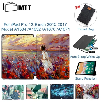 MTT tok iPad Pro 12.9 hüvelyk 2015 2017 Vékony PU Bőr Flip-Szeres Állni Smart Cover Tablet Esetben A1670 A1671 A1584 A1652