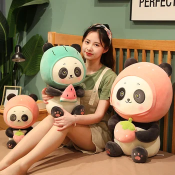 1db 23-60cm Kedves Panda Tartja Gyümölcs Plüss Játékok Kawaii Panda Babák Puha Plüss Állat Párna Rajzfilm Szülinapi Ajándék a Babának