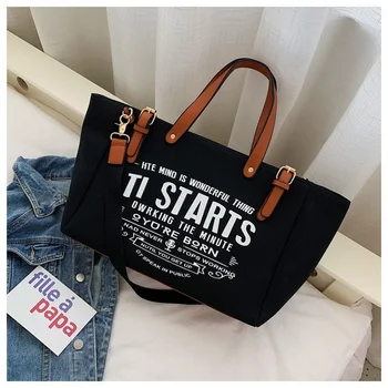 Retro Női Vászon válltáska Nagy kapacitású Shopper Táska, Fekete/Tündi/Kék/Fehér Utazási Messenger Bag Luxus Táskák