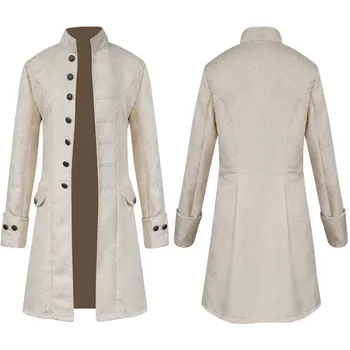 Fehér Jacquard Hosszú Kabát Férfi Steampunk Vintage Frakk Kabát Gótikus Viktoriánus Ruha Trenchs Cosplay Jelmez Halloween Egységes