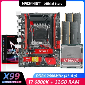 Gépész X99 alaplap LGA 2011-3 Készlet-Készlet Intel I7 6800K CPU Processzor DDR4 32G(4*8G) 2666MHz RAM Memória X99-RS9