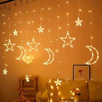 Akkumulátor Garland Függöny Jégcsap LED Lámpák Csillag, Hold String Fények, Ünnep LED Hálószoba Dekoráció Tündér Karácsonyi Fények