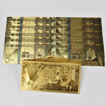 10db/sok Szaúd-Arábia Színű Arany Bankjegy 500 Riál Bevonatú Bankjegyet arany fólia, boríték, Csomagolás Gyűjtemény Ajándékok