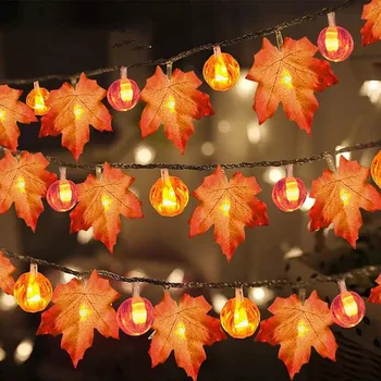 1.5-6M led String Fények, Juhar Levelek Tök Lámpás LED Halloween Esküvő Ünnepi Növények Garland Kerítés Lépcső Dekoráció