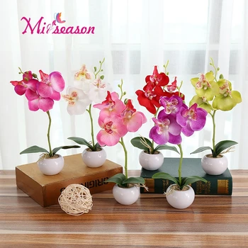 1set Lepke Orchidea+ váza Mesterséges pillangó Virág DIY Selyem Phalaenopsis Virág bonsai Esküvői Haza fesztivál, Dekoráció