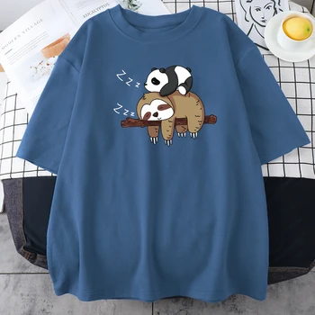 Aranyos Panda Lajhár Nyomtatás Tshirts Nők Harajuku Laza O Nyakú póló Rajzfilm Rövid Ujjú Streetwear Tee Női Túlméretes Tshirts