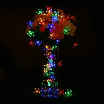 Cseresznyevirág Virág, Koszorú elemes LED String Tündér Lámpák Kristály Virág Beltéri Esküvői Karácsonyi Dekorok Lila