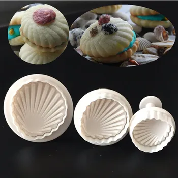 3Pcs/set Tengeri Kagyló Alakú Süti Eszközök 3D Szilikon Fondant Torta Penész Eszközök Bakeware Fondant Penész Cookie Cutter Torta eszköz
