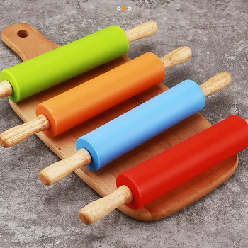 Tömör Fa Fogantyú Élelmiszeripari Minőségű Szilikon Liszt Stick Roller tapadásmentes sodrófa Konyha, Sütemény Sütés Tészta DIY Tartozékok Eszköz