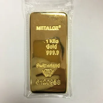 Suisse 1kg aranyrúd Bár Svájci 1000g Tiszta Réz Belső 999 Jól Aranyozott Arany Bár Rúd Érme Home Deco Film Kellék
