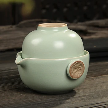 [GRANDNESS] Xiang Hosszú * Ru Kemence Celadon Kung Fu Tea Csésze & Teáskanna Meghatározott ,Ruyao Teás Készlet Tartalmaz 1 Pot 1 Csésze Utazási Teás Készlet