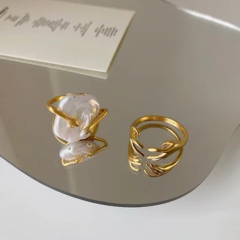 LOVOACC Túlzás Szabálytalan Valódi Gyöngy Charm Gyűrűk Női Női Arany Ezüst Színű Könnyűfém Nyitva mutatóujját Gyűrű Ékszer