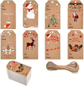 100/ba Boldog Karácsonyt Kategória Kraft Papír Kártya Ajándék Címke DIY Lógni Címkék Ajándék Csomagolás Dekoráció Ajándék Kártya Karácsonyi Szívességet Kellékek
