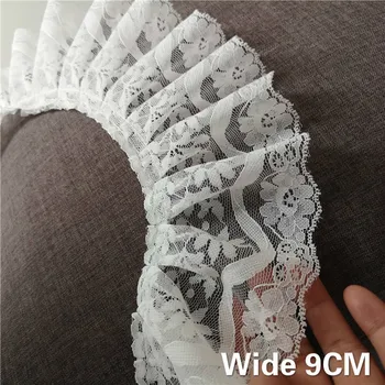 9CM Széles Fehér 3D Hajtogatott Csipke Anyagból Applied Guipure Csipke Hímzés Szalag Szélén, Trim Függöny Ruha DIY Varrás Tassel Dekoráció