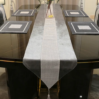 Modern Diamond Bársony 1db 32x180cm asztali Futó + 4db 30x40cm Étkezési Placemats Tablemats lakberendezés Esküvő Party Dekoráció