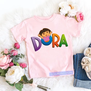 Aranyos Lány Póló Dora Explorer Rajzfilm Nyomtatási Gyerekek Tshirt Nyári Esztétikai Lányok Póló Rózsaszín Rövid Ujjú Felsők Dropshipping