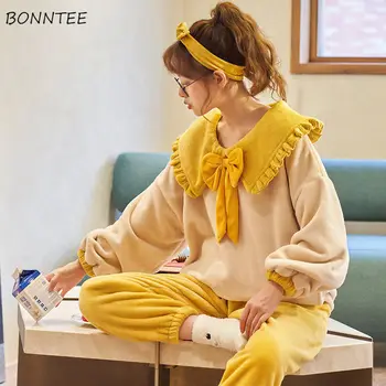Pizsama Szett Női Téli Sűrűsödik Meleg, Szép, Hosszú Ujjú Koreai Stílus Puha Szabadidő Hálóruházat Elegáns Diákok Homewear Új Divat