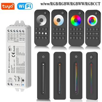 WT5 Tuya Wifi LED Vezérlő 5in1 Dimmer DC12V 24V-os RGB RGBW RGBCCT LED Szalag Light RÁDIÓFREKVENCIÁS 4-Zóna Touch Távoli Vezérlő Alexa