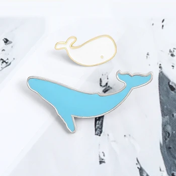 Rajzfilm Bálna Cápa Zománc Csapok Kék fehér aranyhal delfin gombot jelvény divat bross gyerekeknek Óceán ékszerek