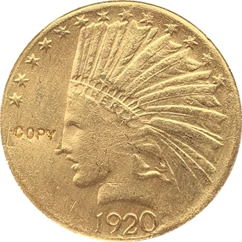 24 K aranyozott 1920-S Indiai fej $10 arany érme MÁSOLATA