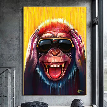 Absztrakt Állat Arany Graffiti Művészet Vicces Glasse Nézni a Majmokat Vászon Festmény Poszter Nyomtatás Wall Art Kép, Nappali