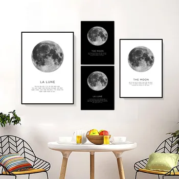 fekete-fehér idézet fali dekor hold vászon festmény la lune vászon művészet plakát, kép modern fali poszter nappali vászon